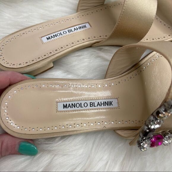 Manolo Blahnik Beige/Nude Rhinestone Verda Flat Sandal EU 40 - Picture 3 of 11